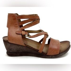 Miz Mooz | Shay Orange Tan Leather Wedge Sandals Size 39